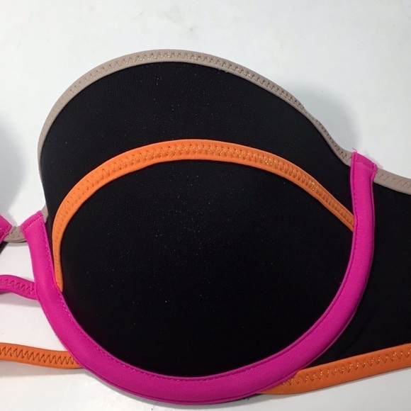 Victoria’s Secret Blk Strapless Colorblock Neon Pink Orange Bikini Top Size 32 C - Picture 3 of 7